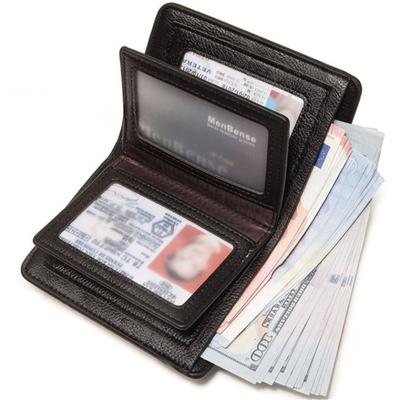Men Leather Wallet Slim Bifold RFID Card Holder High Quality 4 Fold Money Clip With ID Window Multi Card Slots Cash Pocket