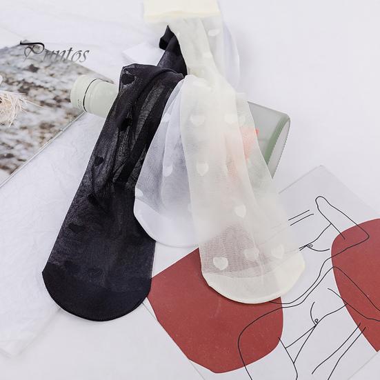 Long Socks 1 Pair Women Thin See-through Solid Color Lolita Heart Print Match Uniform Elastic Comfortable JK Style Calf Cosplay Supplies