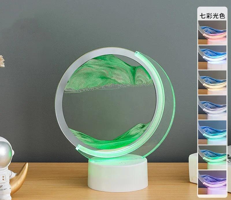 3D Sandscape Moving Sand Art Picture Table Lamp with 7 Colors Quicksand Liquid Hourglass Flowing Sand Painting Home Decor Gifts