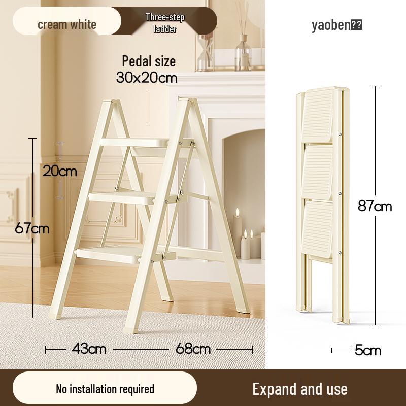 Telescopic Folding A-Frame Ladder: Indoor Multifunctional Step Stool with 3-4 Steps