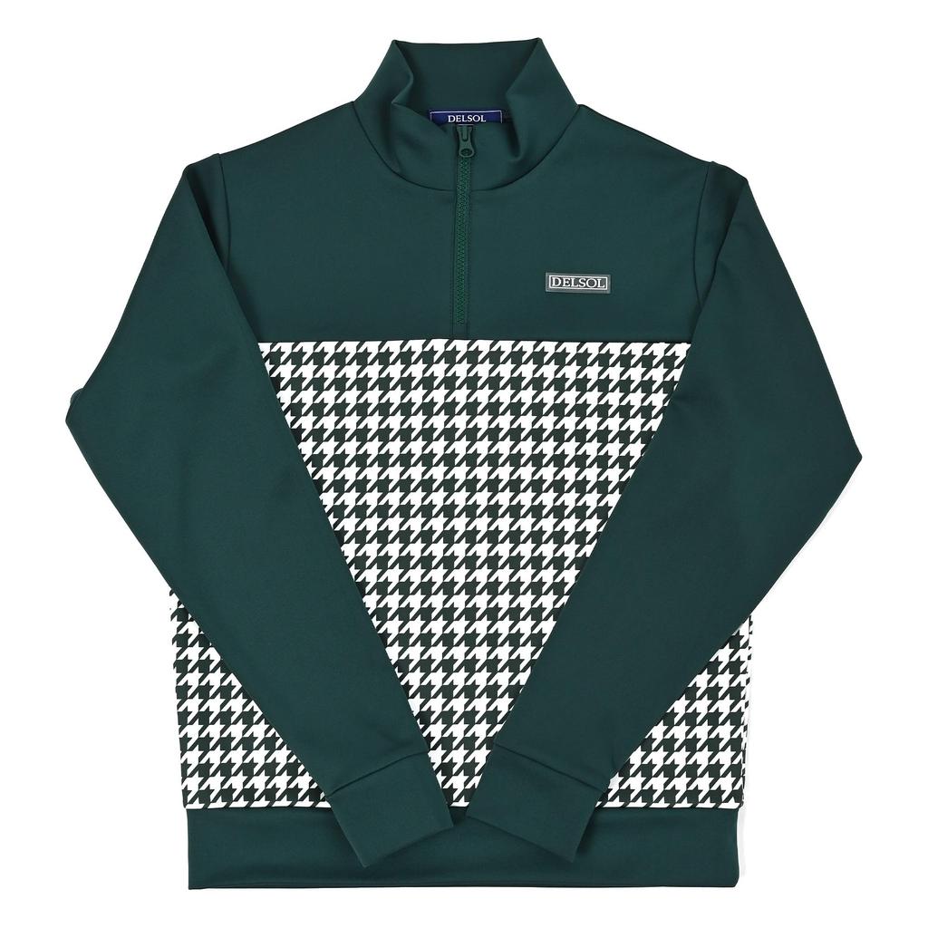 Delsol 7907 Hahnentrittmuster Ponte Langarm 2025 Golf Plus 4L Set, Grün, Stretch, Herbst/Winter Damenbekleidung, Halbreißverschluss, Größen, Grün, M, L, LL, 3L,