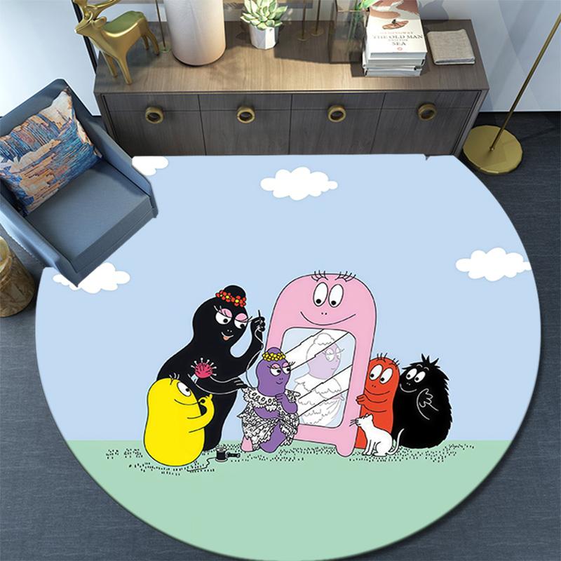 Barbapapa Round Area Rug,Carpet Rug for Living Room Bedroom Sofa Playroom Decor,Non-slip Floor Mat