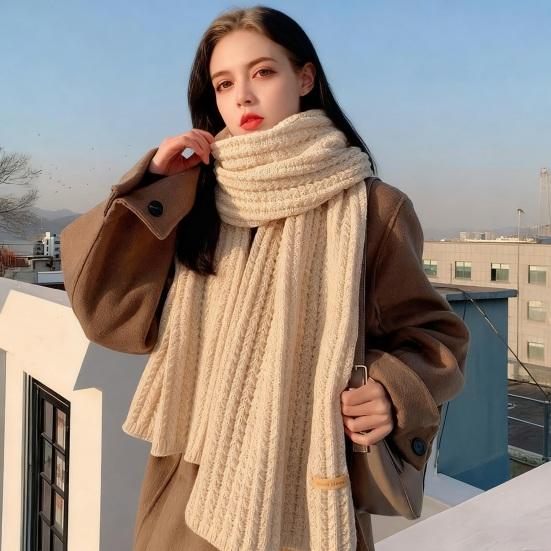 Women Scarf Thickened Warm Solid Color Scarf Autumn Winter Versatile Comfortable Knitting Long Scarf Fashion Accessory