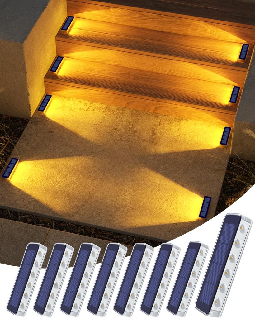 DetarZin LED IP68 Waterproof 1000mAh Large Capacity Solar Lights, Outdoor, Solar Charging, Auto OnOff, Warm White LED Garden Lights, Stair Lights for