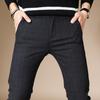 Mens Slim Fit Casual Pants Thin Stretch Long Trousers Plaid