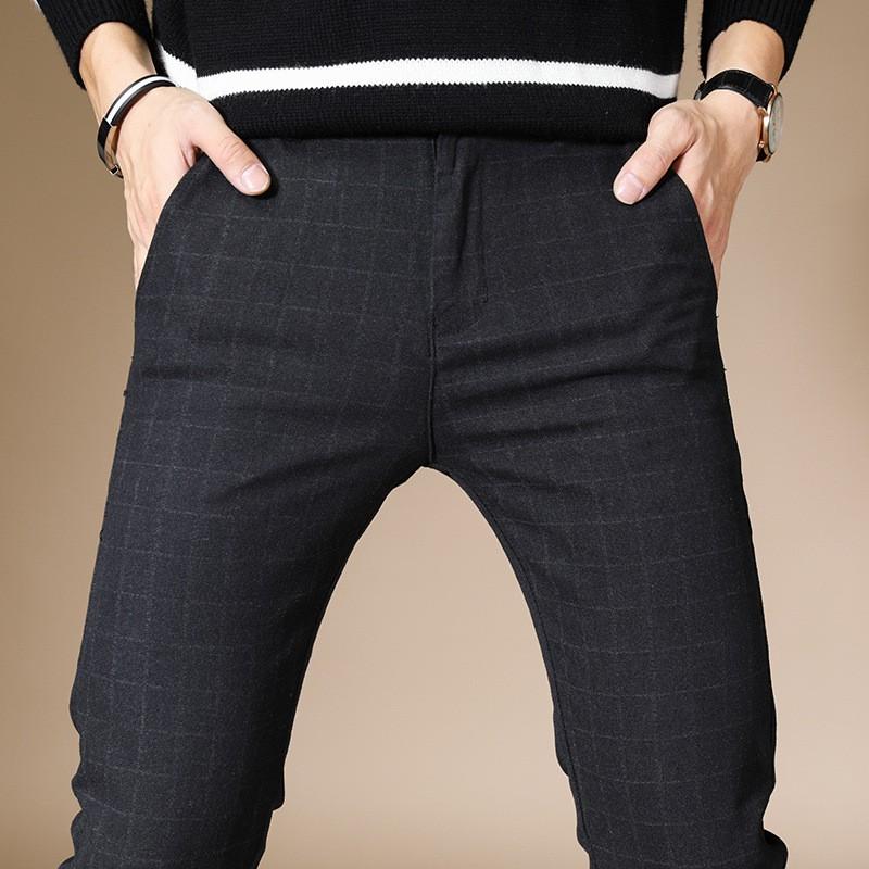 Mens Slim Fit Casual Pants Thin Stretch Long Trousers Plaid