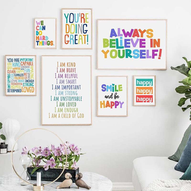 Poza de perete pentru sala de clasă pentru copii Pozitive Poster inspirat Educație Sală de joacă Artă motivațională Pictură pe pânză Decor pentru dormitor pentru copii