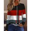 Autumn Women's 3D Color Striped Print Crew Neck Long Sleeve T-Shirt