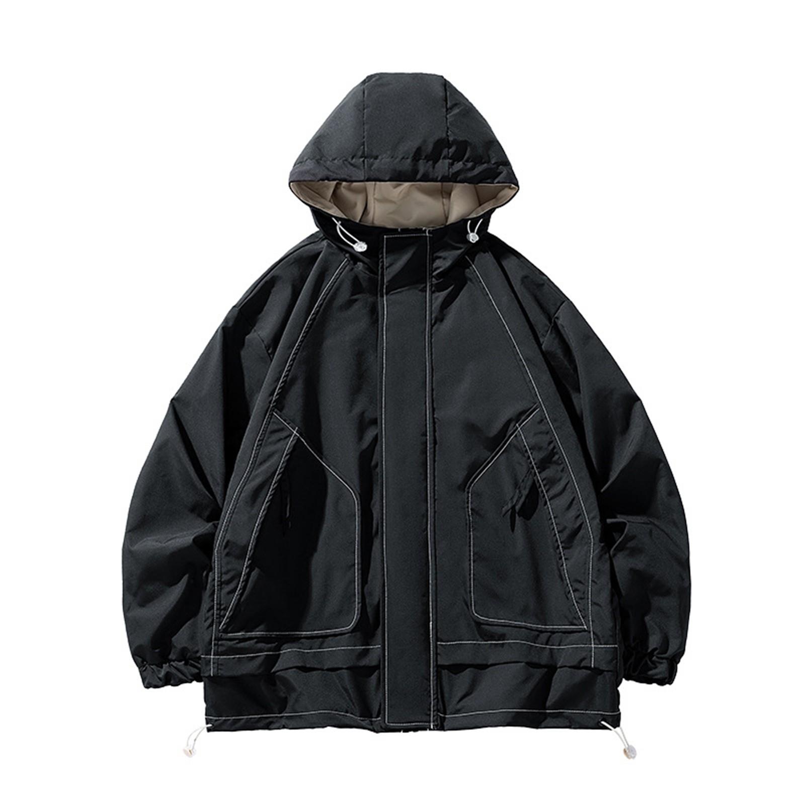 

Осенняя новая мужская куртка, функциональное пальто со стоячим воротником, модная свободная куртка, рабочее пальто L чёрный