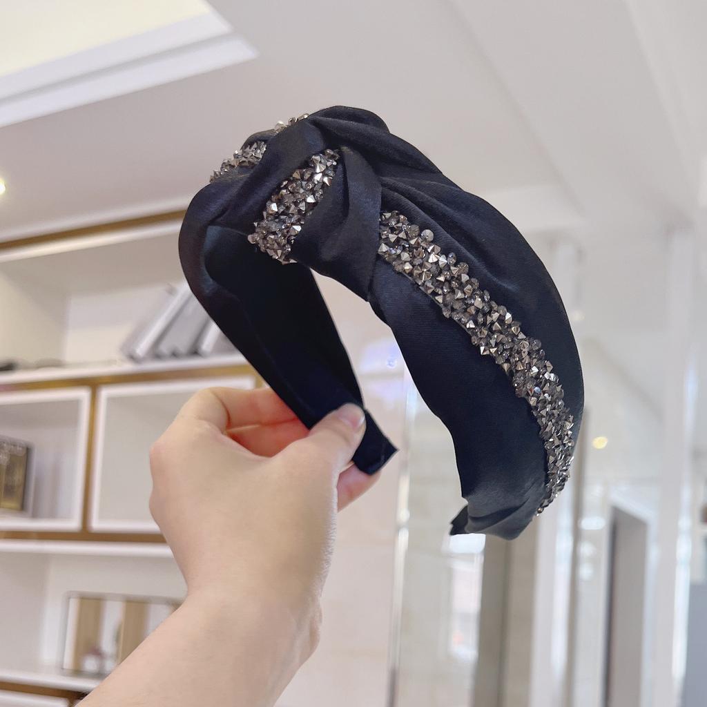 PROLY New Fashion Women's Hair Accessories Wide Side Shining Rhinestone Hairband Center Knot Headband