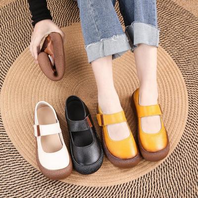 Mode Neue authentische Kuhleder Ballerinas Frau Sommer Mary Jane Schuhe für Frauen Herbst weiche Riemchen Slipper Damen tägliche Laufschuhe Reise