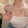 Love Heart Pendant Necklace with Pearls Women Neck Jewelry Alloy Texture Beads Necklace Suitable for Parties and Wedding