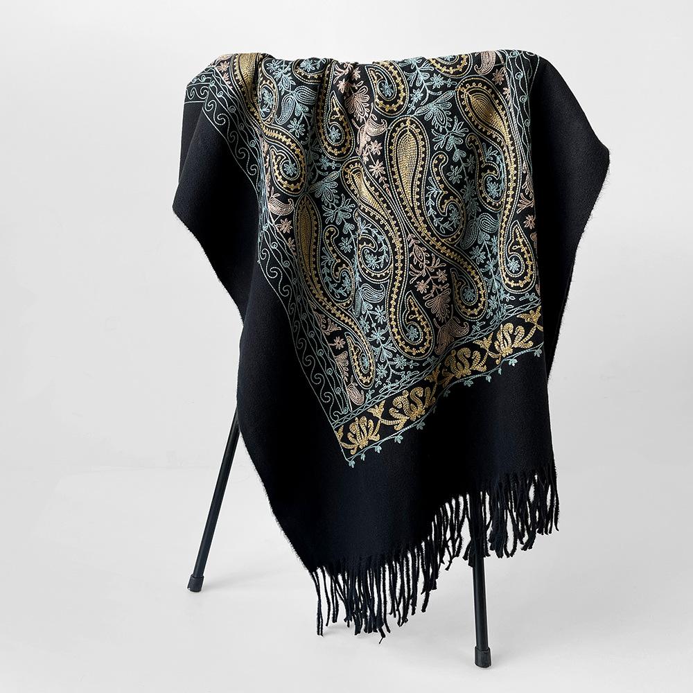

Embroidered cashew print scarf shawl long dual-purpose spring and autumn cape embroidered flower multi-functional scarf women 185*70cm
