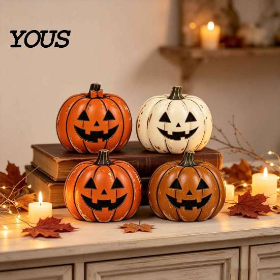Multiuse Holiday Party Decorations 3/4Pcs Vintage Wooden Pumpkin Decor, Rustic Fall Tabletop Centerpiece, Farmhouse American Country Home Accents