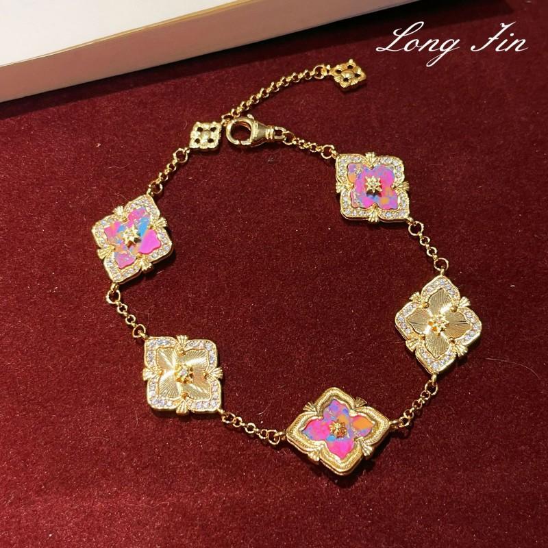 Elegant Vintage Style Floral Gemstone Clover Jewelry Set Women - Necklace Bracelet Earrings