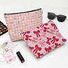 Pink Bowknot Zipper Storage Bag Travel Portable Wash Pouch Student Pencil Case Multi-Purpose Organizer for Women
