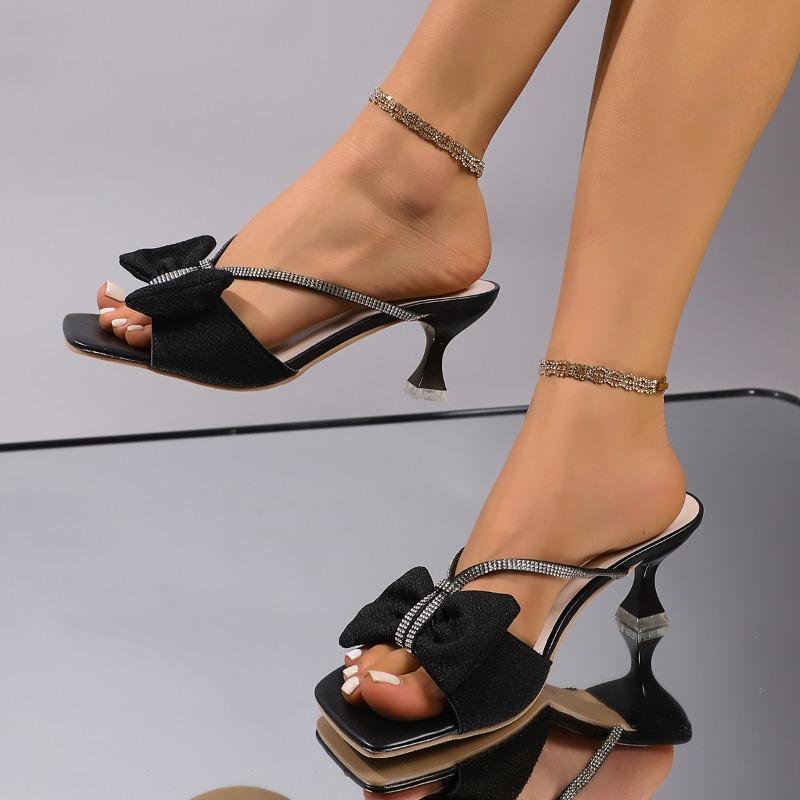 Fashion Elegant Ladies Crystal Strap High Heels Sandals Women Summer 2025 Pink Bowtie Party Wedding Shoes Woman Size43 Gladiator Shoes
