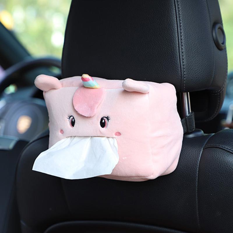 Cartoon Tissue Box Holder Cute Short Plush Tissue Boxes Bracket Auto Armrest Box Car Seat Back Car Decorations Car Tissue Holder