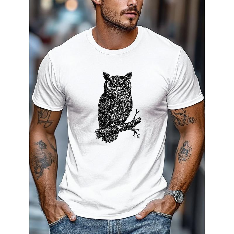 unisex's T-Shirt, Comfortable and Versatile, Simple and Clean, unisex's White Owl On a Branch Graphic Summer Casual Crew Neck Short Sleeve T-Shirt