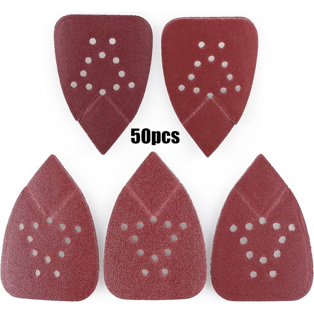 

50 шт., 60, 80, 120, 150, 220, треугольные шлифовальные подушечки, шлифовальная бумага с 12 отверстиями, наждачная бумага, деревянная мебель