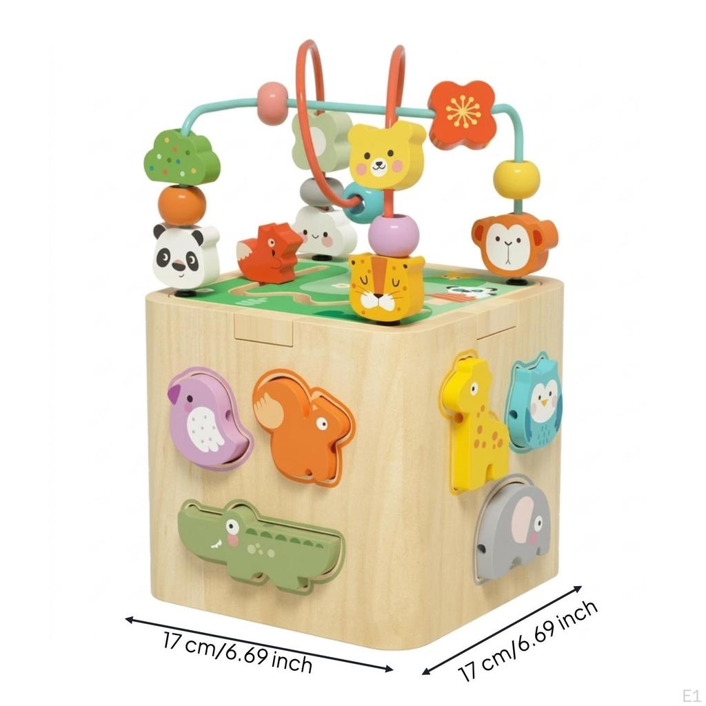 Wooden Activity Cube Child-Led with Bead Maze Developmental