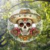 Kaijit - 1pc No Battery Required Cinco De Mayo Skull with Hat Mandala Wind Powered Rotating Wind Chime - Dynamic 2D Hanging Garden Art
