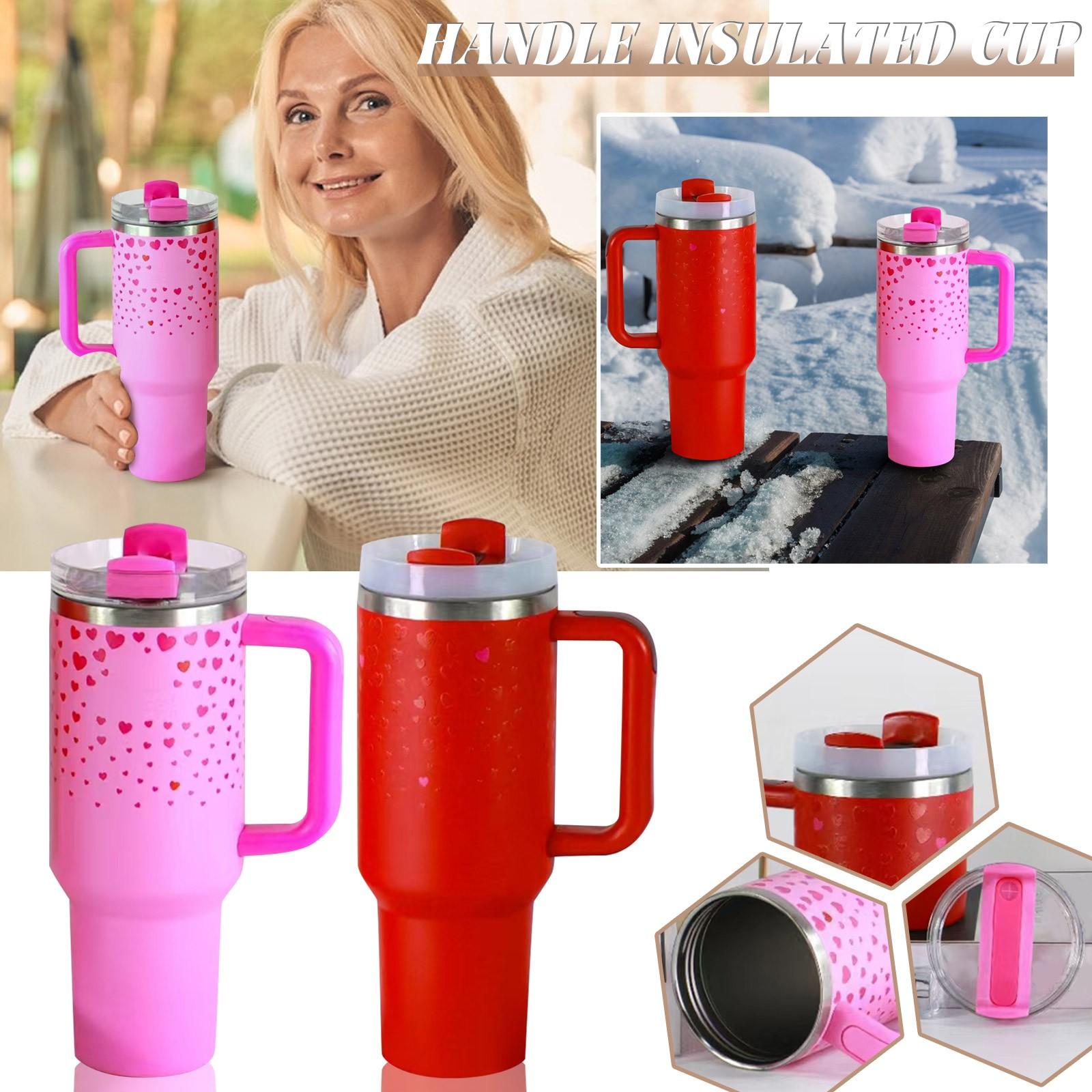 

40oz Stainless Steel Mug Flip Straw Cup With Leak Proof Lid Built In Straw And Handle Valentine s Day Gift Mug (red Heart) One Size красный