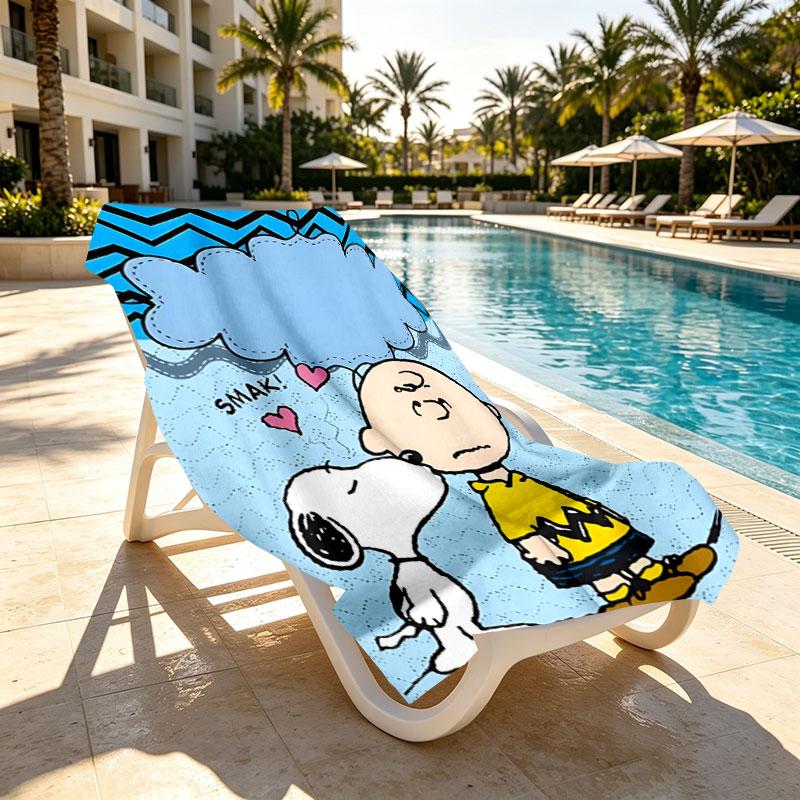 Snoopy Print Beach Towel Design, Soft, Lightweight. for Home Bathroom, Spa, Pool, Yoga, Surfing, Camping, Gift for Family, Friend