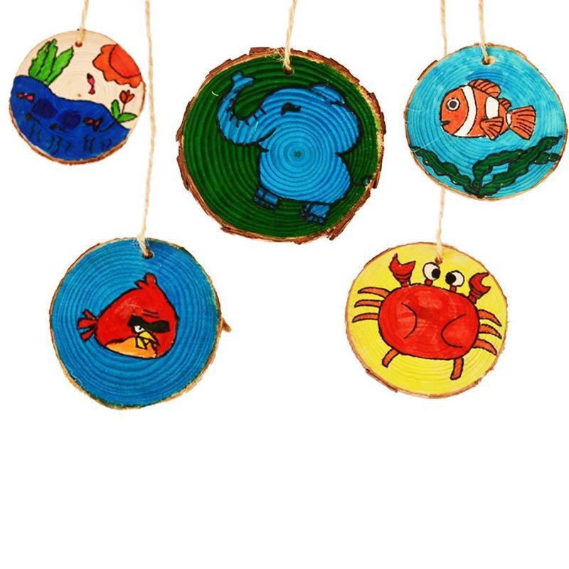 10 adet Doğal Çam Yuvarlak Bitmemiş Ahşap Dilimleri Daireler Ağaç Kabuğu Ile Günlük Diskler DIY El Sanatları Düğün Parti Boyama