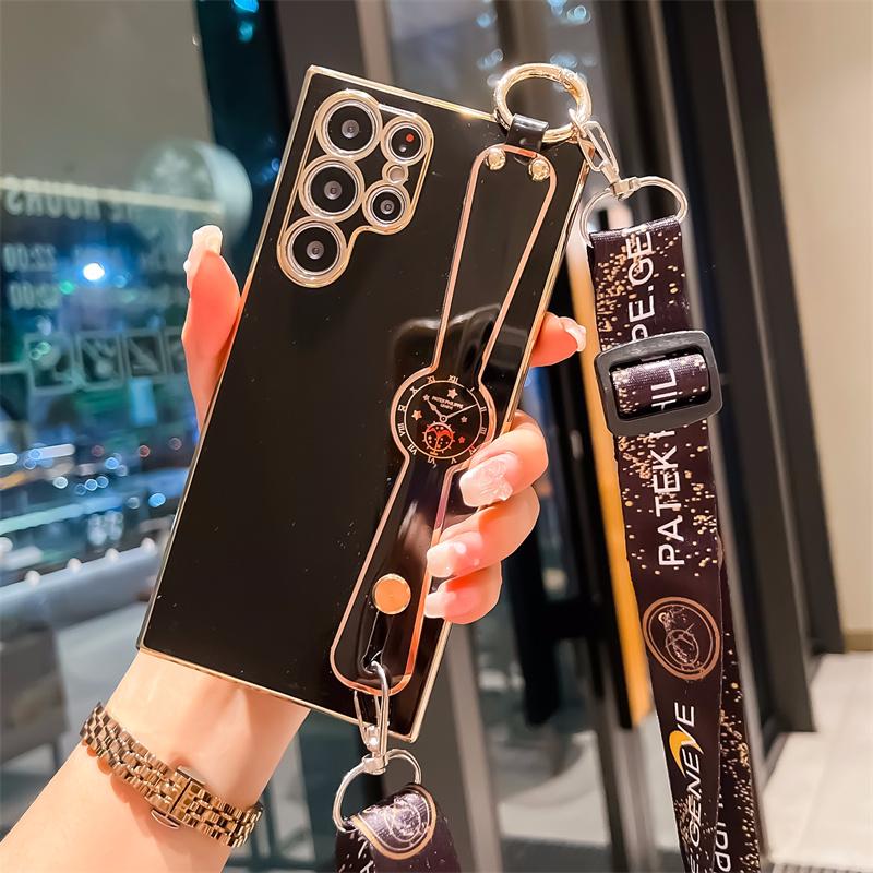 Plätering Klocka Armband Telefonhållare Crossbody Fodral För iphone 14 13 12 11 Pro max/Samsung S22 S21 S23 Ultra A13 A23 A33 A53 A12 A22 A32 A52 A14 A54