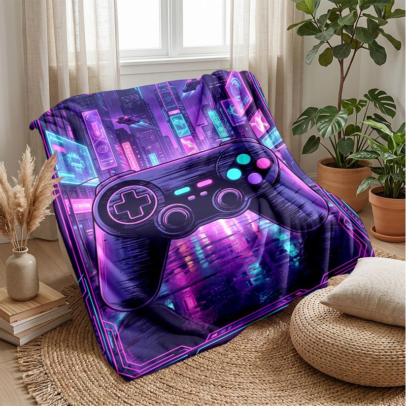 Cyberpunk Game Controller Blanket Personalized Name Flannel Blanket Soft Cozy Plush Throw for Sofa Bed Lightweight Home Decor