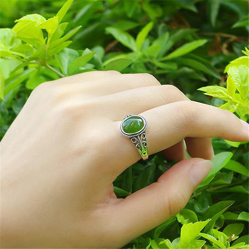 Vintage Faux Hetian Jade Ring with Spinach Green Chalcedony