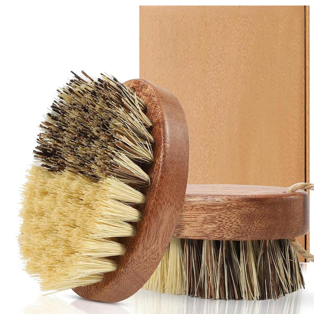Natural Solid Wood Kitchen Cleaning Brush Dual Bristle Fruit Vegetable Scrub Brush Dish Pot Sink Scrubber with Hanging Rope for Potato Carrot Cookware