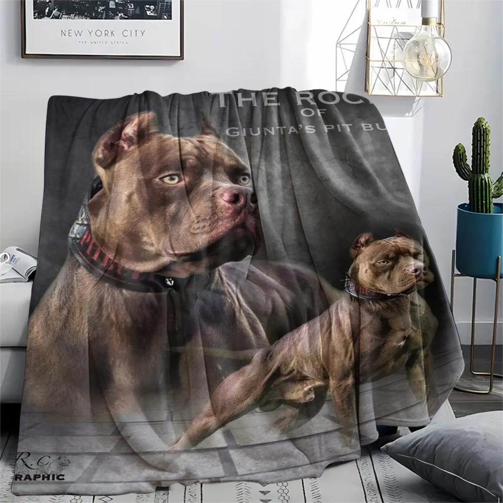 1Pc Pitbull Print Flannel Blanket, High quality Comfortable for All Seasons, Home Decor, Warmth and Comfort, Perfect for Christmas Gifts