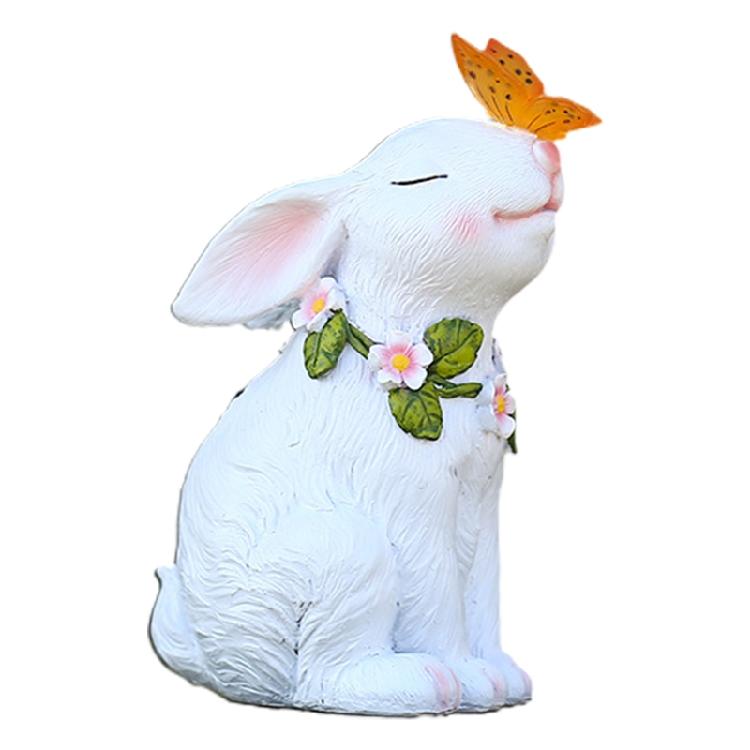 

Solar Bunnies Statue Garden Decor with LED Light Resin Animal Sculpture Figurine Outdoor Decoration for Garden Courtyard белый