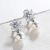 Luxury Shiny Zircon Flower Piercing Clip Earrings for Women Exquisite Simulated Pearl Drop Earring Girls Party Wedding Jewelry