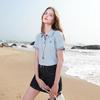 Women's Embroidered Plaid Patchwork Polo T-Shirt