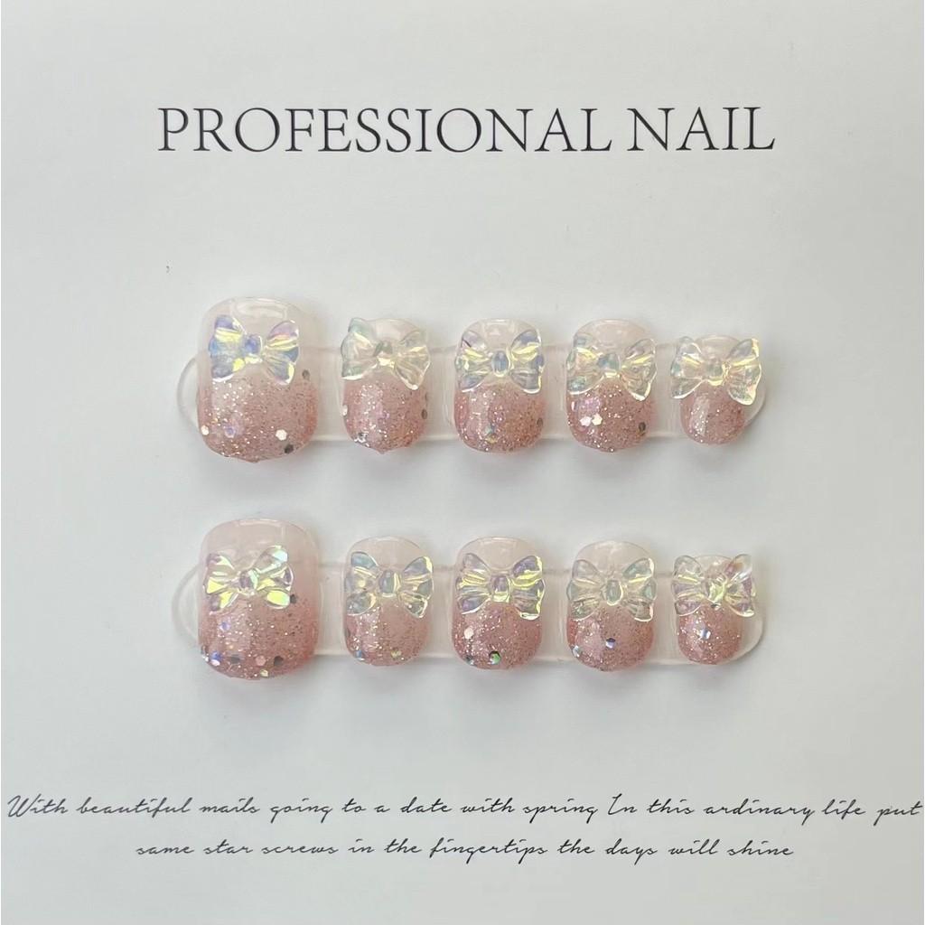 HANDMADE Square Round Artificial Nail Art Champagne Nude Cat'S Eye Pure Color Short Colorful Gentle Cream Rainbow Fake Nails Reusable