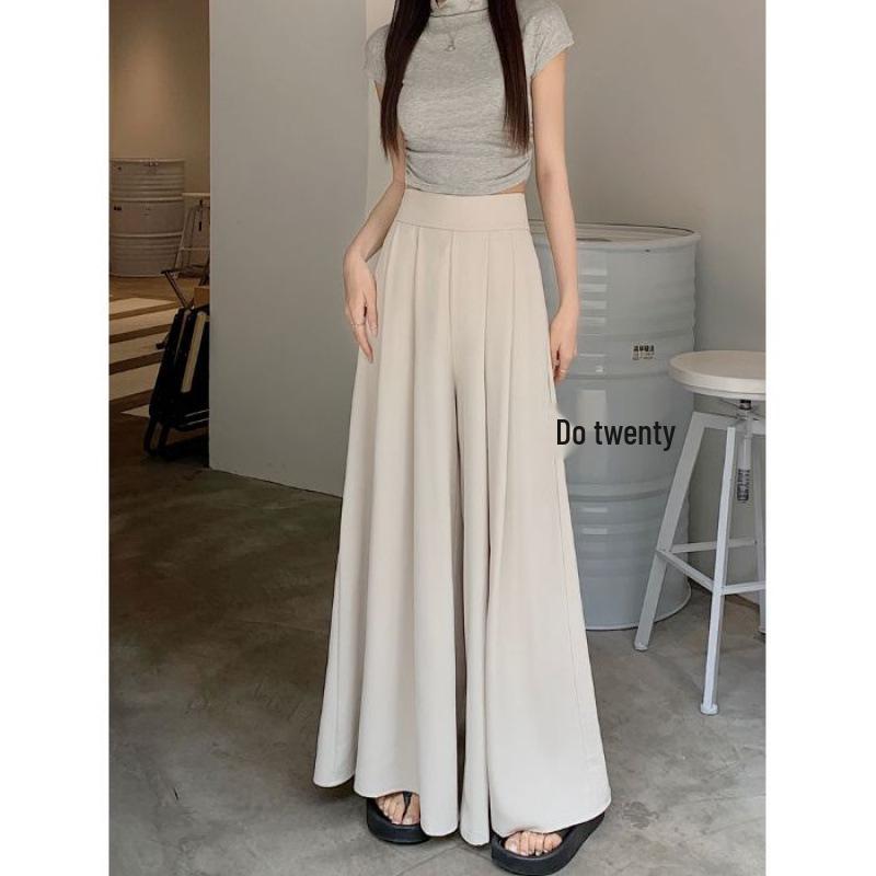 Plus Size Women s High Waist Black Wide-Leg Skirt Pants for Summer – Loose, Slimming, Casual Fit 2XL абрикосовый