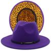 Fashion leopard print belt flat brim top hat autumn and winter British men and women double-sided color matching ethnic style jazz hat Wish