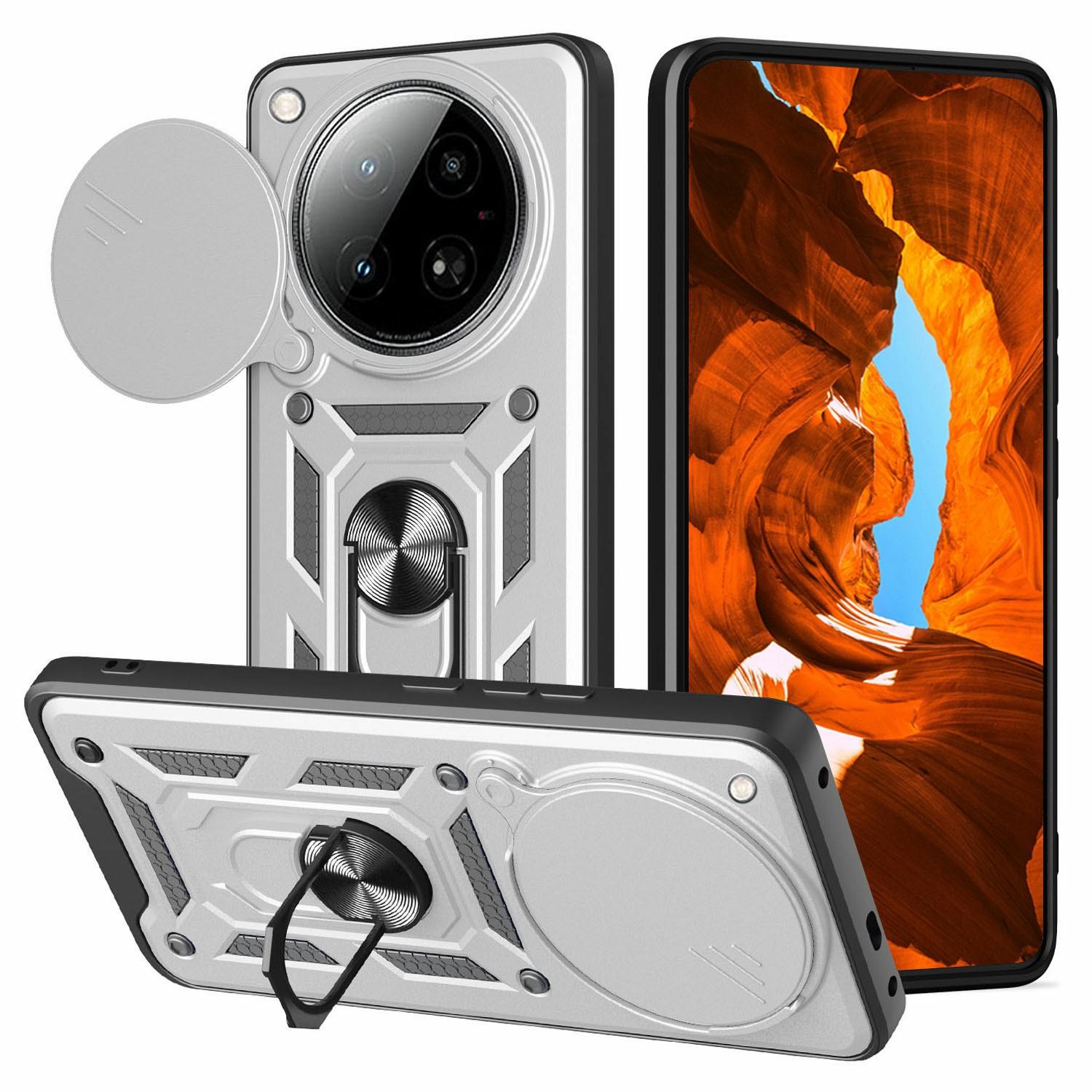 

For Infinix Zero 40 4G Case with Slide Camera Lid PC+TPU Kickstand Phone Cover Silver