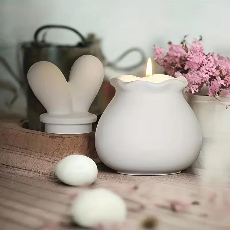 2026 Latest Models 3D Bunny Ear Lid Silicone Mold Storage Jar Candle Holder Epoxy Resin Casting for DIY Crafts Jewelry Miniature