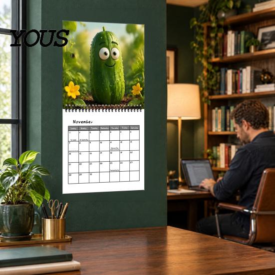 Thick Paper Monthly Organizer Pickle Wall Calendar 2027, Funny Pickled Cucumber Illustrations 12 Creative Art Planner Month Planner, Spiral