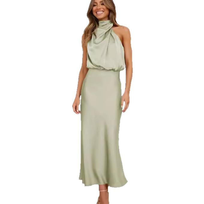 Satin Sleeveless Dress: Elegant European & American Fashion Eveningwear