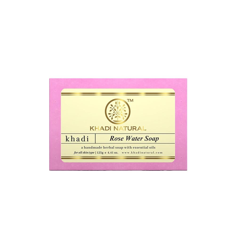 KHADI NATURAL Ayurvedic Rosewater Handmade Soap 5x125 G Pack Hydrating Soft Skin Cleanser