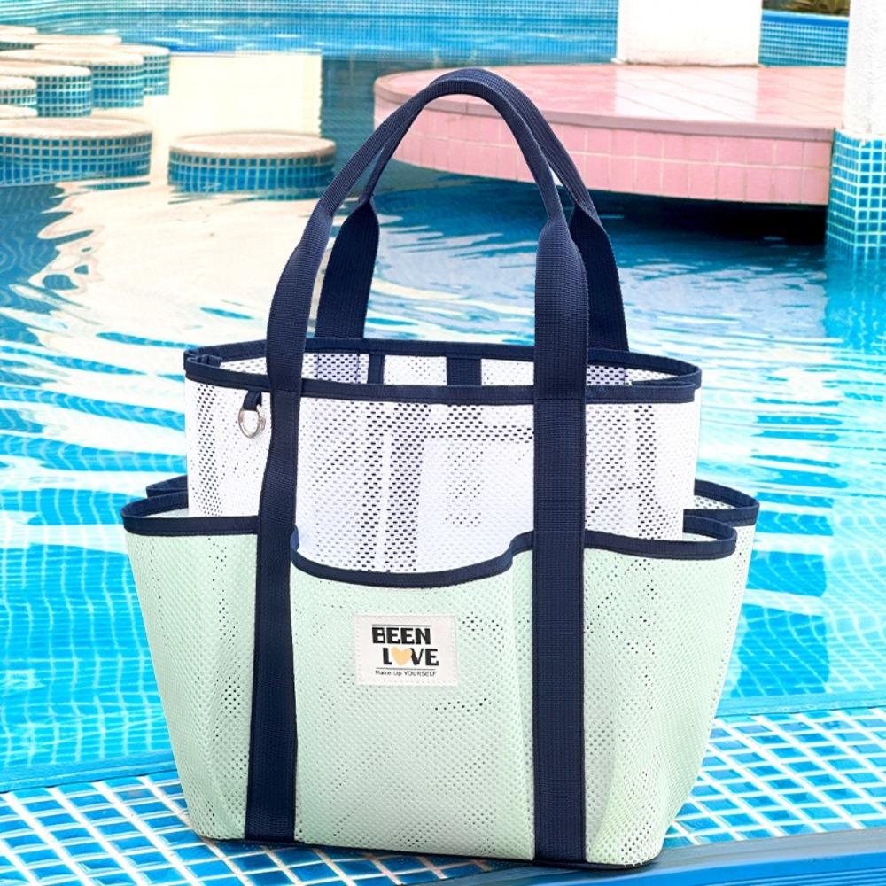 

Large Capacity Toiletry Tote Bag Foldable Swimming Handbag Handheld Mesh Beach Bag for Shower світло-рожевий колір
