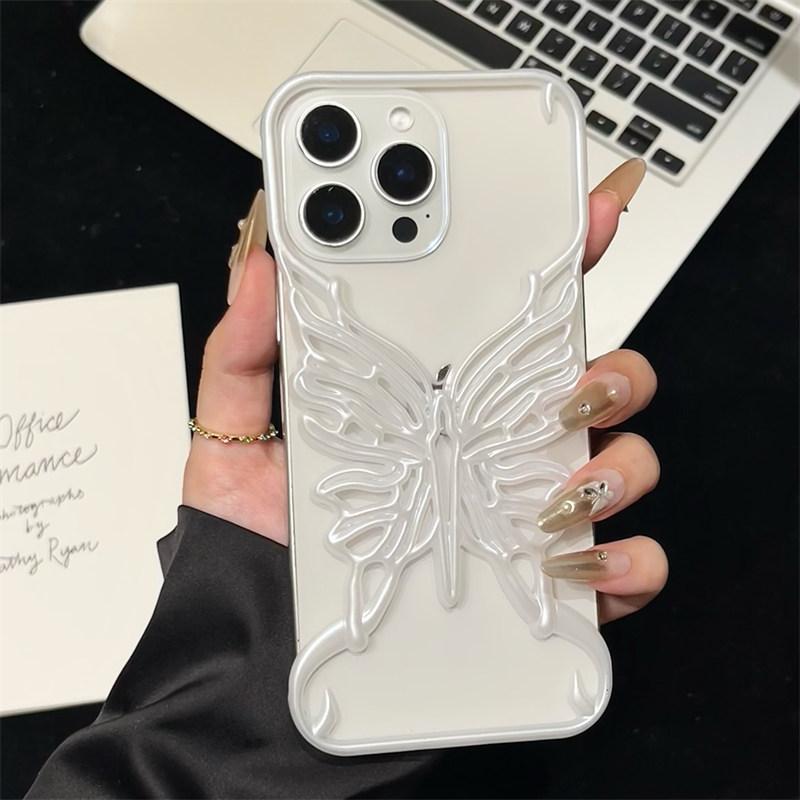 

3D Чехол для телефона с полым узором бабочки для отвода тепла для iPhone 17 Air 16 15 14 13 12 11 Pro Max Plus Гальванизированная жесткая задняя крышка iPhone 17 Pro Max