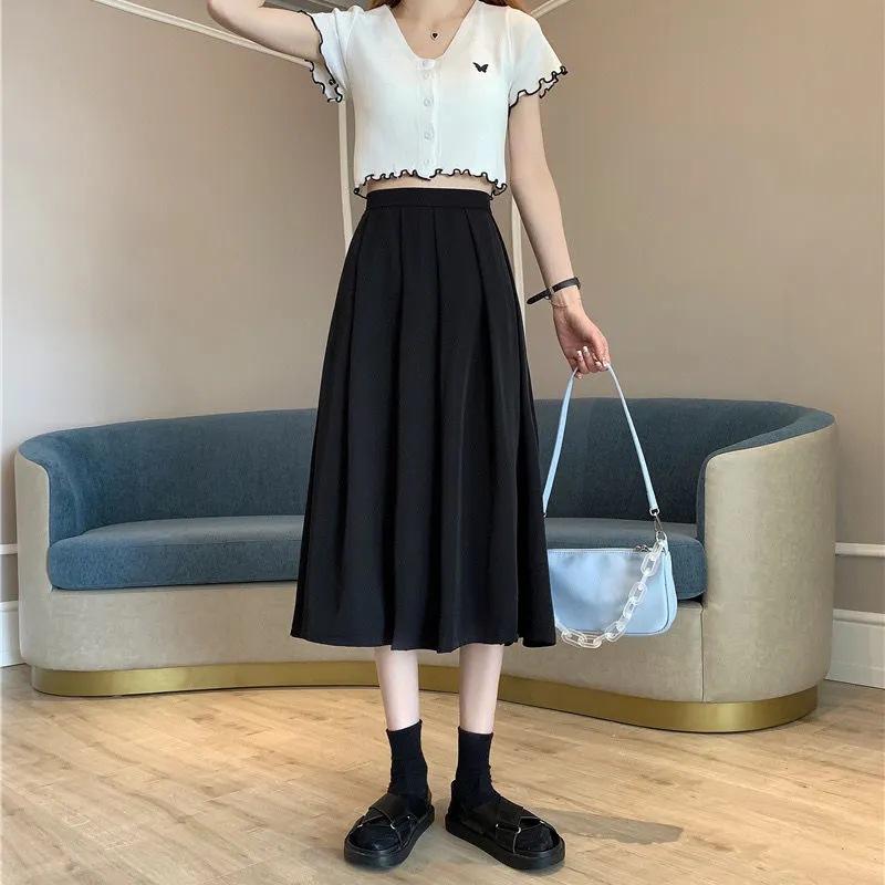 White pleated skirt women's summer drooping feeling thin skirt new A-shaped skirt medium and long high-waisted umbrella skirt tide