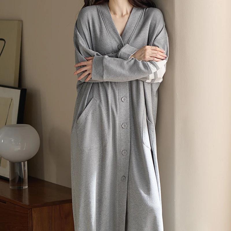 

Cardigan nightdress women s long-sleeved skirt ins loose and high-end can be worn outside large size dress spring and autumn new nightdress spot M