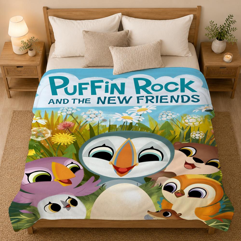 Puffin Rock Cartoon Throw 240G Flannel Blanket, Suitable For Sofas, Beds, Offices,  Exquisite Gift Blankets